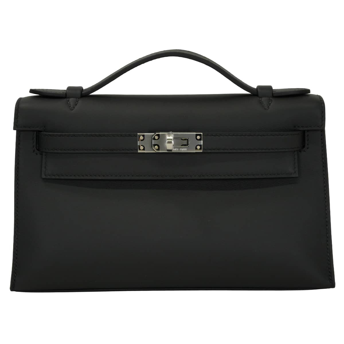 HERMES Handbag Pochette Kelly Noir (Black) Veau Swift Silver HW Stamp G[BRAND NEW][Authentic]
