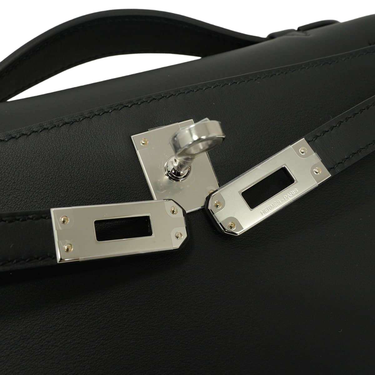 HERMES Handbag Pochette Kelly Noir (Black) Veau Swift Silver HW Stamp G[BRAND NEW][Authentic]