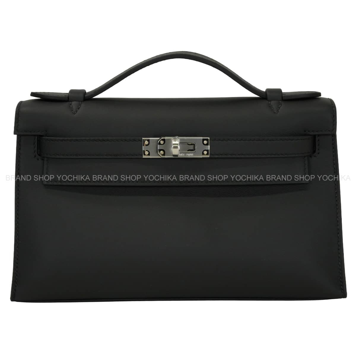 HERMES Handbag Pochette Kelly Noir (Black) Veau Swift Silver HW Stamp G[BRAND NEW][Authentic]