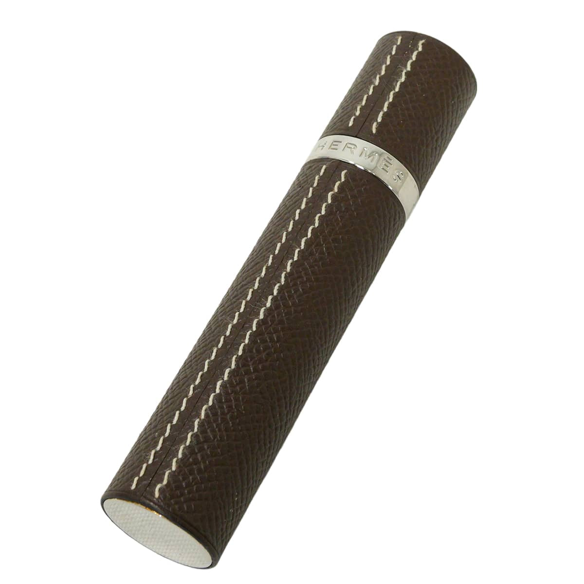 [Pre-loved] HERMES Refillable atomizer Chocolat Veau Epsom Silver HW[LIKE NEW][Authentic]