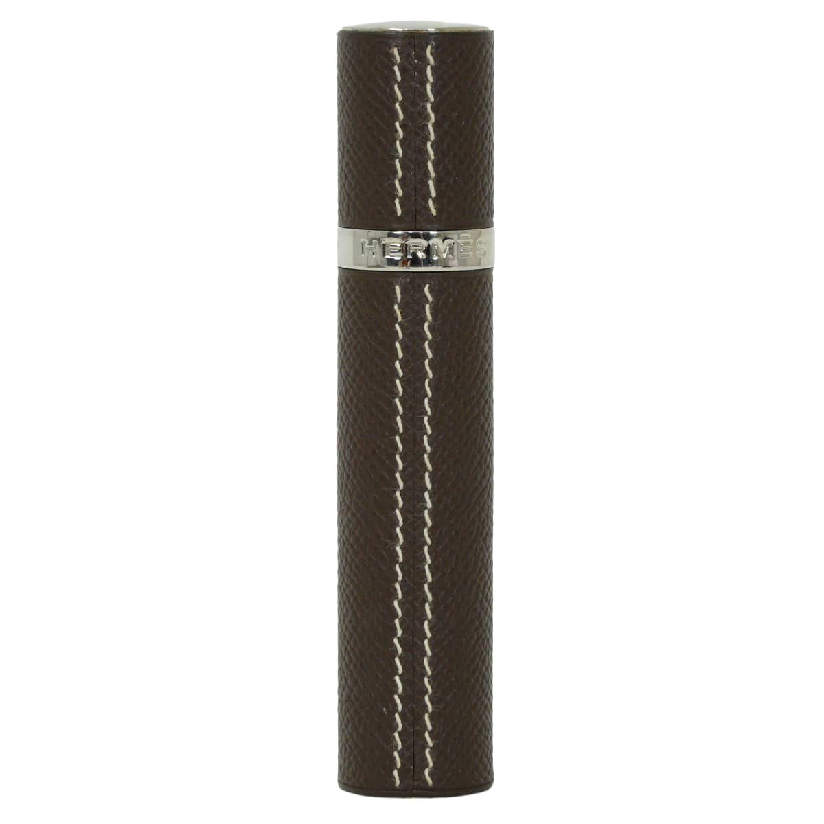 [Pre-loved] HERMES Refillable atomizer Chocolat Veau Epsom Silver HW[LIKE NEW][Authentic]