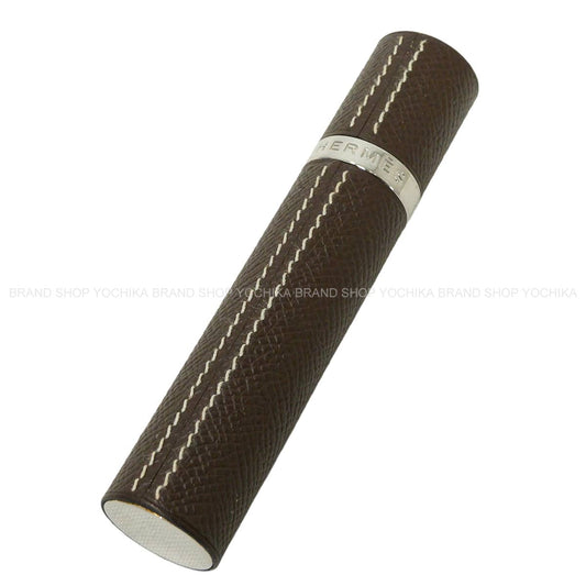 [Pre-loved] HERMES Refillable atomizer Chocolat Veau Epsom Silver HW[LIKE NEW][Authentic]
