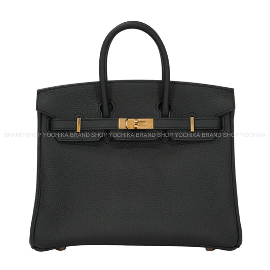 HERMES Handbag Birkin25 Noir (Black) Veau Togo Rose Gold HW Stamp D[EXCELLENT][Authentic]