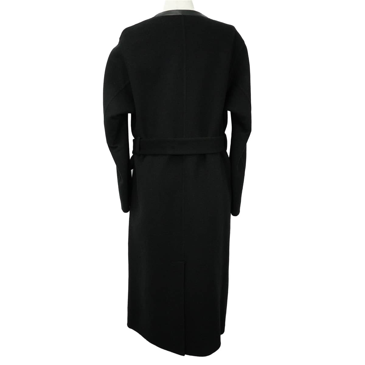2019AW HERMES Stainless collar coat Sellier Button Leather Piping Belt Long Gown Wrap Coat Noir (Black) Cashmere100%/Lambskin/Calfskin #34 Silver HW[EXCELLENT][Authentic]