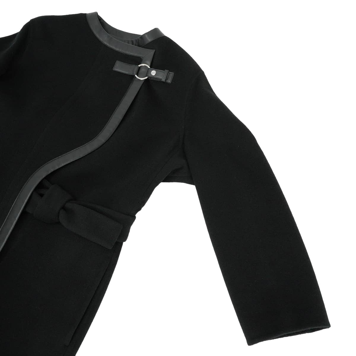 2019AW HERMES Stainless collar coat Sellier Button Leather Piping Belt Long Gown Wrap Coat Noir (Black) Cashmere100%/Lambskin/Calfskin #34 Silver HW[EXCELLENT][Authentic]