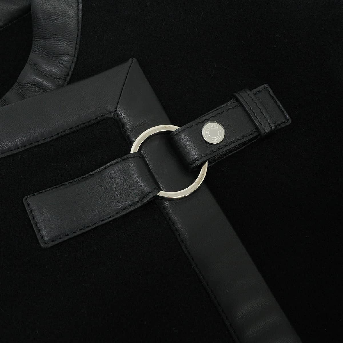 2019AW HERMES Stainless collar coat Sellier Button Leather Piping Belt Long Gown Wrap Coat Noir (Black) Cashmere100%/Lambskin/Calfskin #34 Silver HW[EXCELLENT][Authentic]