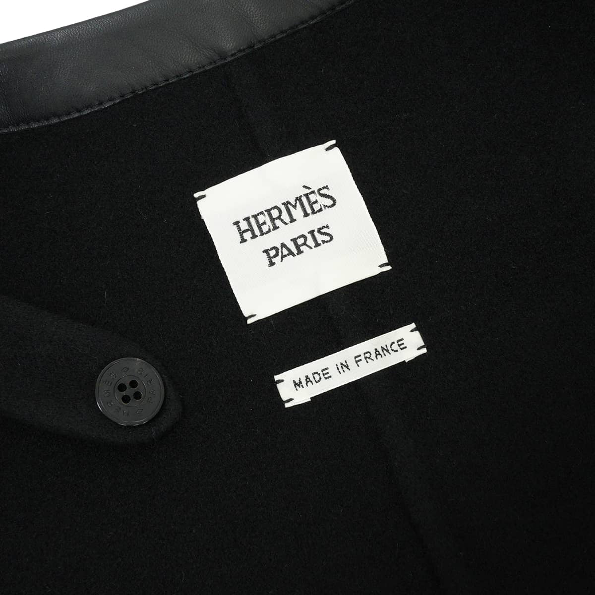 2019AW HERMES Stainless collar coat Sellier Button Leather Piping Belt Long Gown Wrap Coat Noir (Black) Cashmere100%/Lambskin/Calfskin #34 Silver HW[EXCELLENT][Authentic]