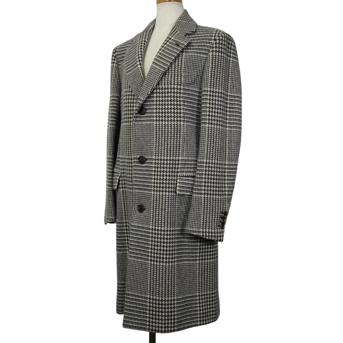 [Pre-loved] 2019AW HERMES Stainless collar coat Men's Glen Check Chesterfield Coat Long Ivory/Brown Wool #46 PT9202[LIKE NEW][Authentic]
