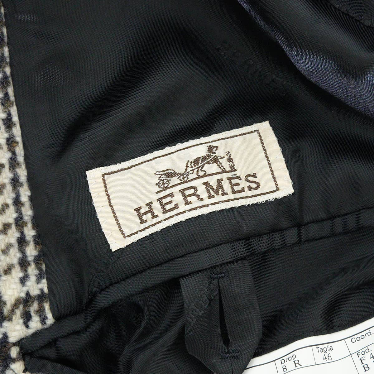 [Pre-loved] 2019AW HERMES Stainless collar coat Men's Glen Check Chesterfield Coat Long Ivory/Brown Wool #46 PT9202[LIKE NEW][Authentic]