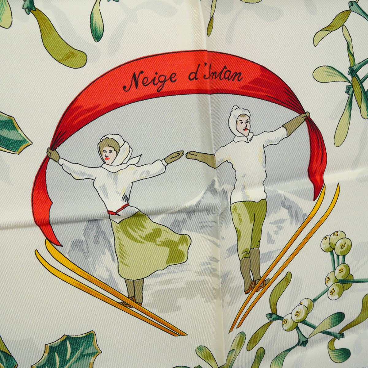 [Pre-loved] 1989 HERMES scarf Carre 90 Neige d'Antan Marine/Blanc (White)/Jaune Silk100%[LIKE NEW][Authentic]