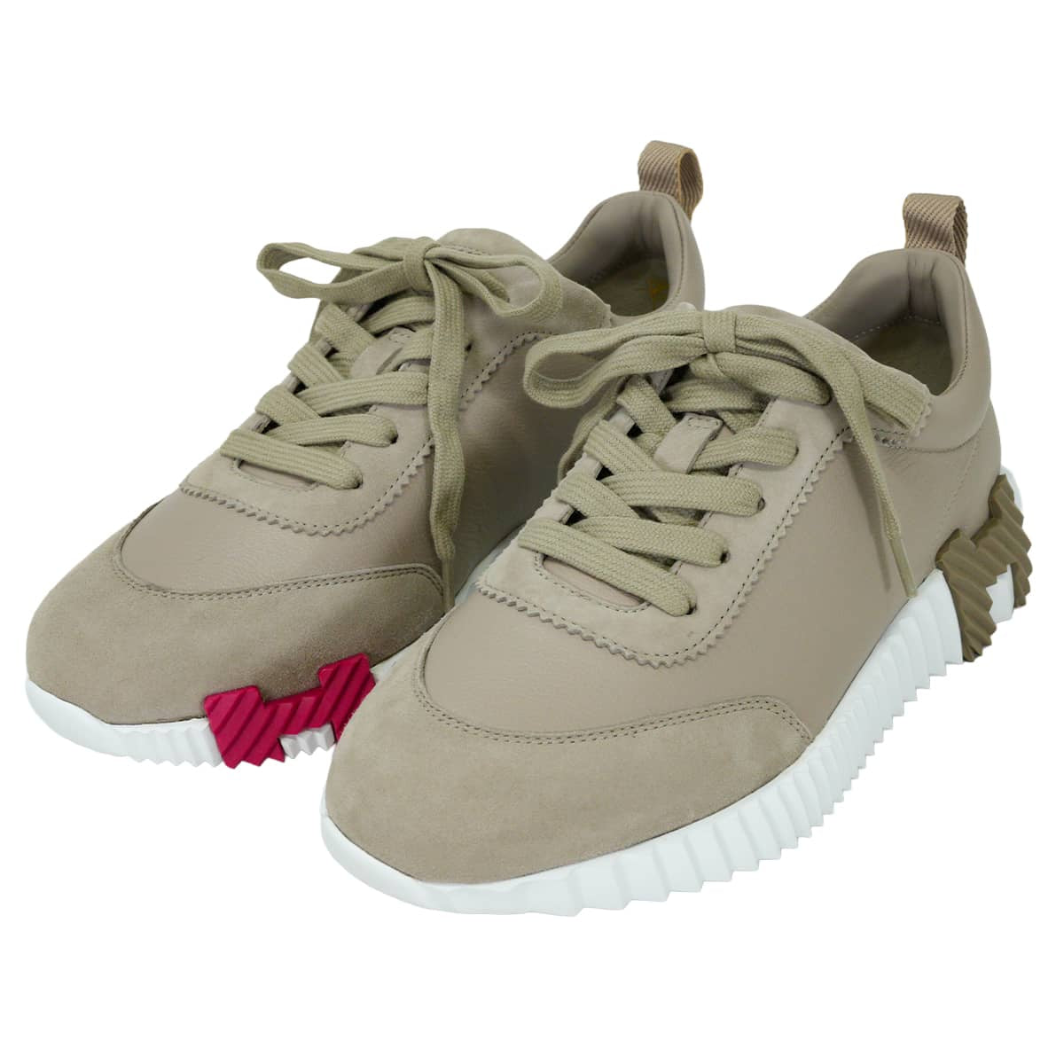 HERMES sneakers BouncingBeige Galet Chevre Sport / Chevre Velours #37.5 H221176Z[EXCELLENT][Authentic]