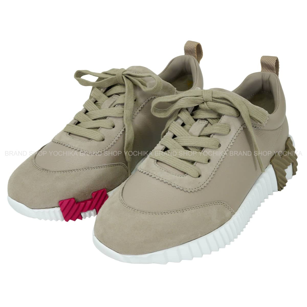 HERMES sneakers BouncingBeige Galet Chevre Sport / Chevre Velours #37.5 H221176Z[EXCELLENT][Authentic]