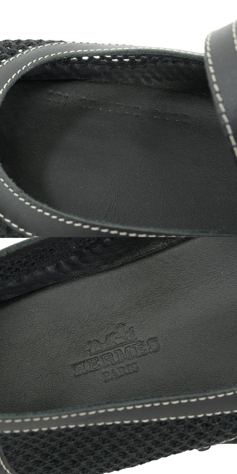 2025SS HERMES ballet shoes(flat shoes) Kichu Mesh Noir (Black) Rubber/Sheepskin #37 Silver HW H251170Z[ALMOST NEW][Authentic]