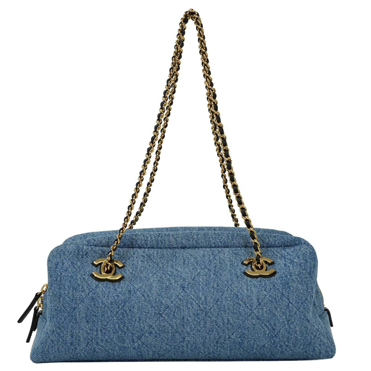 2026AW CHANEL Shoulder bag Bowling Large Matelasse Coco Mark Blue Washed denim Gold HW AS6406[EXCELLENT][Authentic]