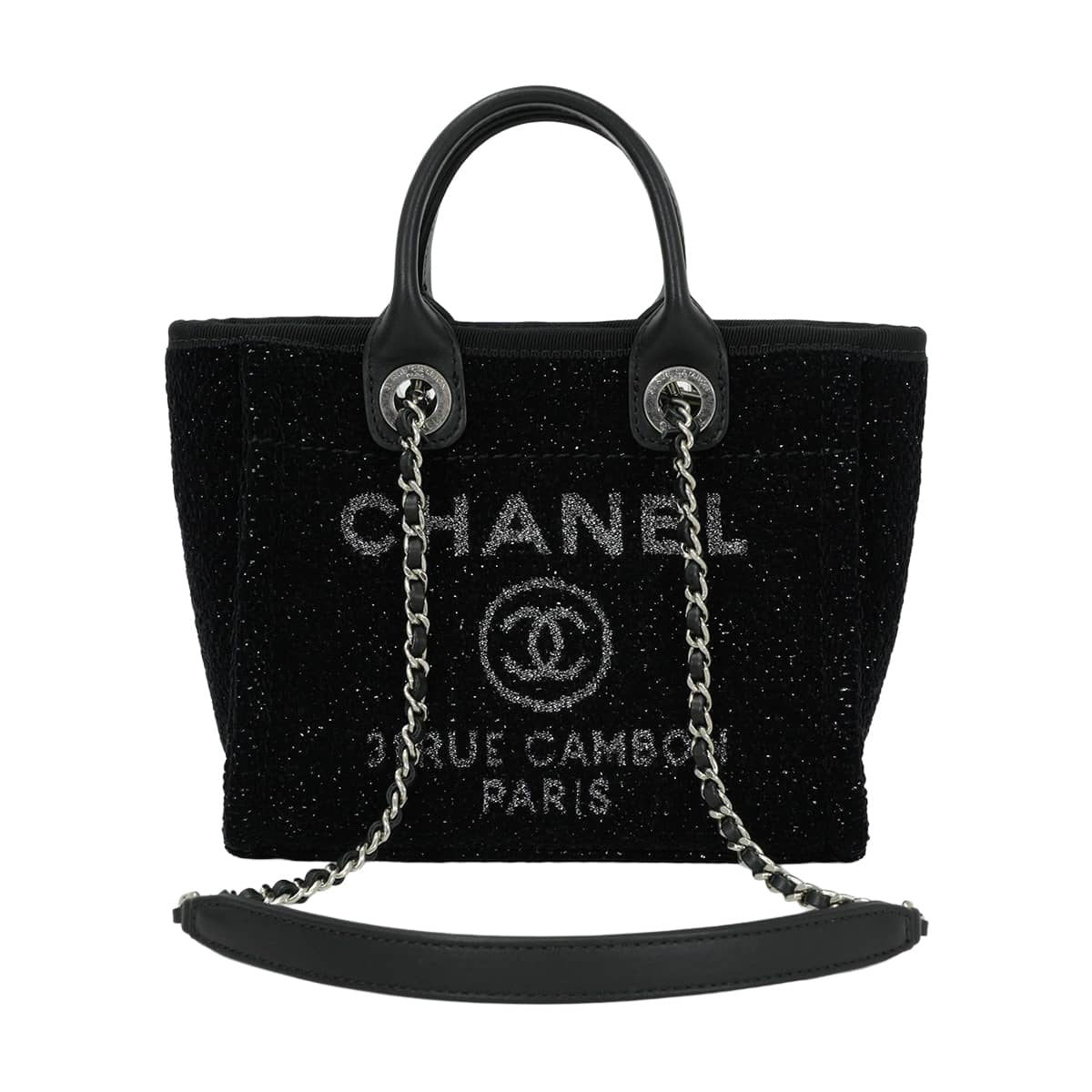 2026AW CHANEL tote bag Deauville Mini Shopping Bag Noir (Black) Metallic tweed canvas/Leather Silver HW A86374[EXCELLENT][Authentic]