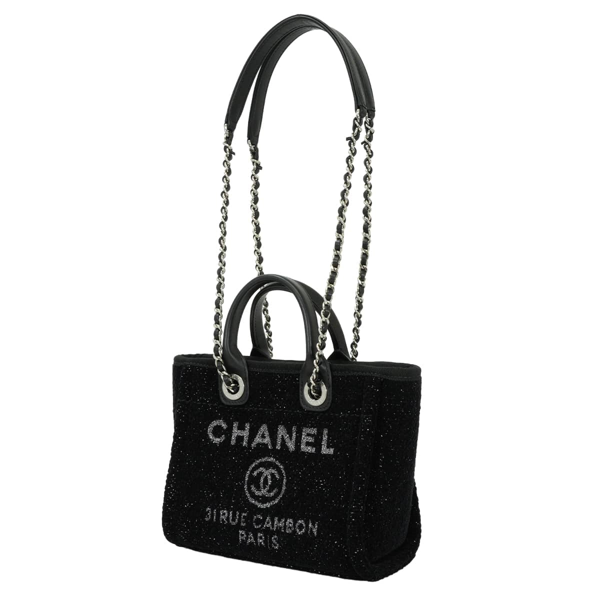 2026AW CHANEL tote bag Deauville Mini Shopping Bag Noir (Black) Metallic tweed canvas/Leather Silver HW A86374[EXCELLENT][Authentic]
