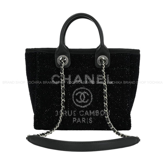 2026AW CHANEL tote bag Deauville Mini Shopping Bag Noir (Black) Metallic tweed canvas/Leather Silver HW A86374[EXCELLENT][Authentic]
