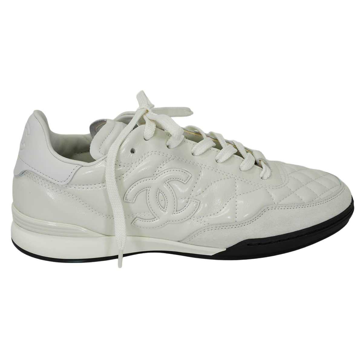 2024AW CHANEL sneakers COCO Mark Quilting Blanc (White) Shiny calfskin/Calfskin/Suede 37 G45839[EXCELLENT][Authentic]