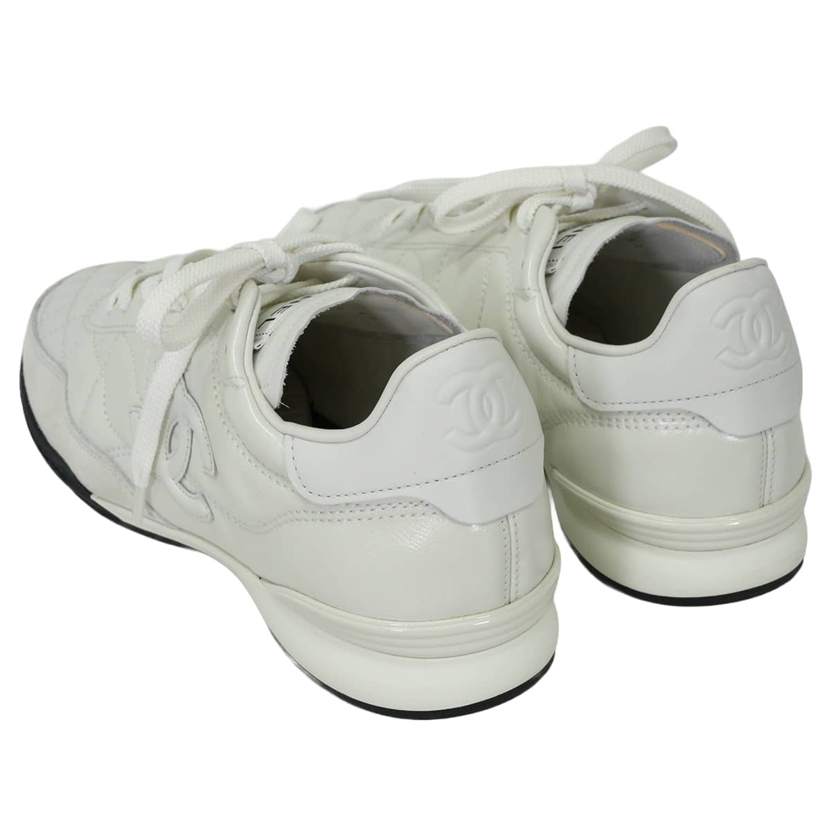 2024AW CHANEL sneakers COCO Mark Quilting Blanc (White) Shiny calfskin/Calfskin/Suede 37 G45839[EXCELLENT][Authentic]