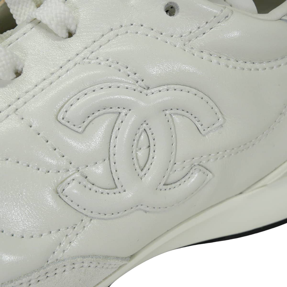 2024AW CHANEL sneakers COCO Mark Quilting Blanc (White) Shiny calfskin/Calfskin/Suede 37 G45839[EXCELLENT][Authentic]