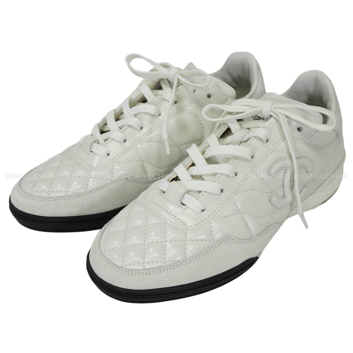 2024AW CHANEL sneakers COCO Mark Quilting Blanc (White) Shiny calfskin/Calfskin/Suede 37 G45839[EXCELLENT][Authentic]