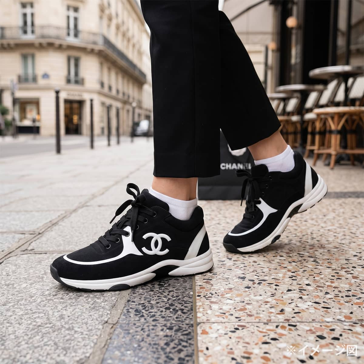 [Pre-loved] CHANEL sneakers COCO Mark Bicolor Noir (Black)/Blanc (White) Fabric/Rubber #37 G35346[LIKE NEW][Authentic]