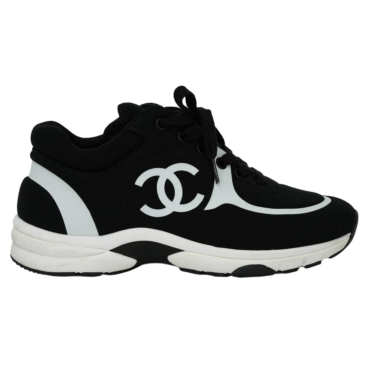 [Pre-loved] CHANEL sneakers COCO Mark Bicolor Noir (Black)/Blanc (White) Fabric/Rubber #37 G35346[LIKE NEW][Authentic]