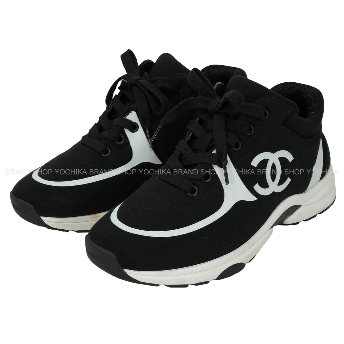 [Pre-loved] CHANEL sneakers COCO Mark Bicolor Noir (Black)/Blanc (White) Fabric/Rubber #37 G35346[LIKE NEW][Authentic]