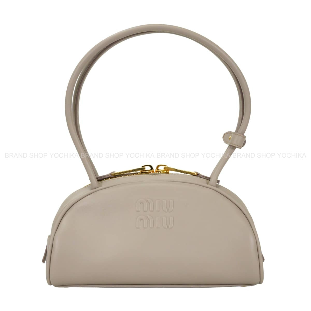 Miu Miu Handbag Beau Leather Small Grey Calf leather 5BB192[EXCELLENT][Authentic]