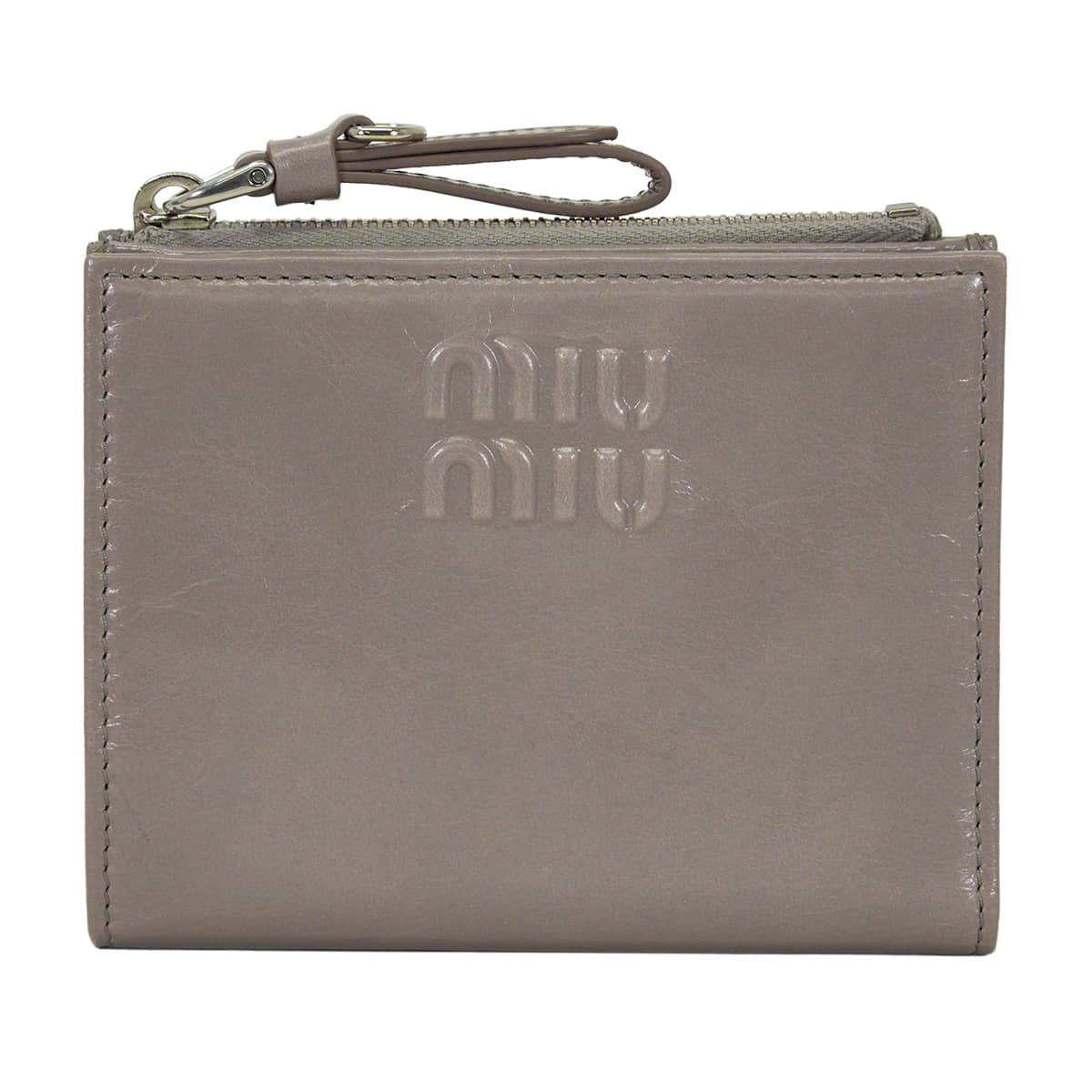 Miu Miu Bi-fold wallet Logo IconDark Gray calf Silver HW 5ML050_2A44_F0116[ALMOST NEW][Authentic]