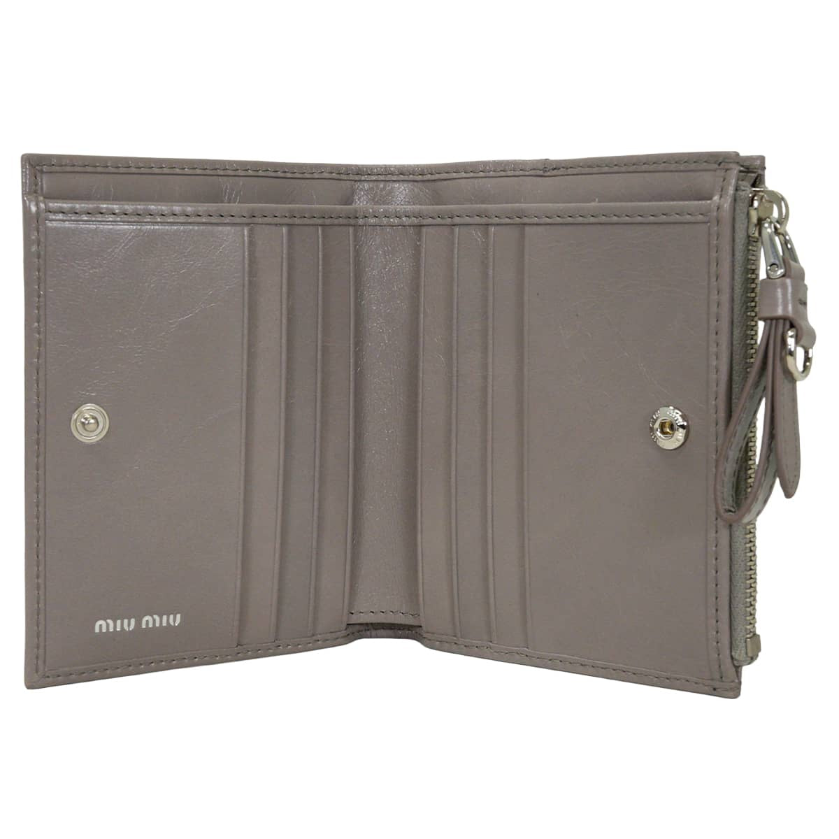 Miu Miu Bi-fold wallet Logo IconDark Gray calf Silver HW 5ML050_2A44_F0116[ALMOST NEW][Authentic]