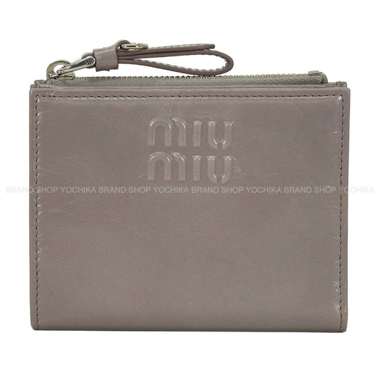 Miu Miu Bi-fold wallet Logo IconDark Gray calf Silver HW 5ML050_2A44_F0116[ALMOST NEW][Authentic]