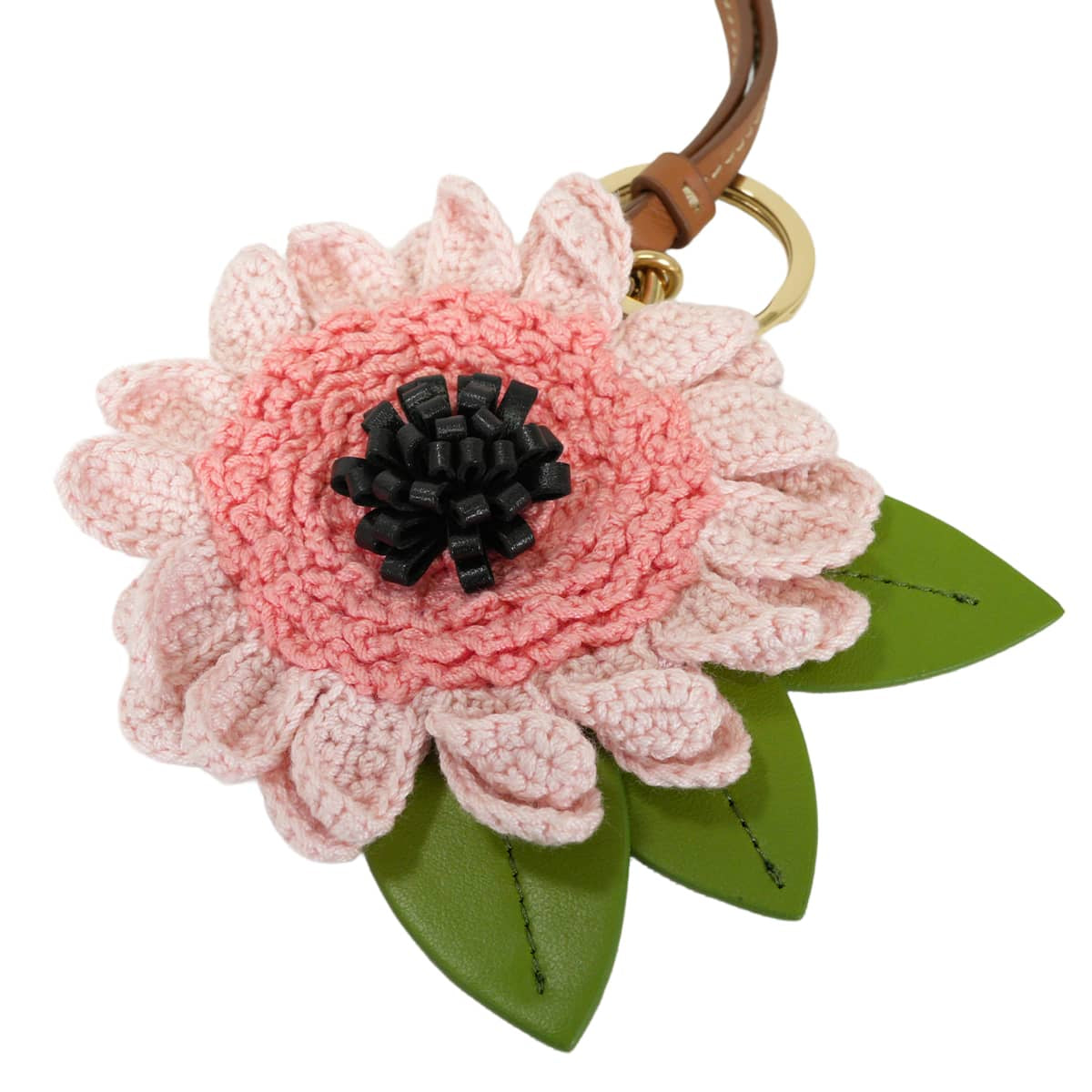 Miu Miu keyring(key holder) Flower Logo Trick Pink/Green/Noir (Black) Calf leather/Fabric Gold HW 5TT305_2CVF_F0028[EXCELLENT][Authentic]