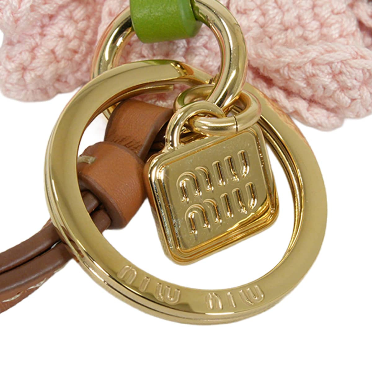 Miu Miu keyring(key holder) Flower Logo Trick Pink/Green/Noir (Black) Calf leather/Fabric Gold HW 5TT305_2CVF_F0028[EXCELLENT][Authentic]