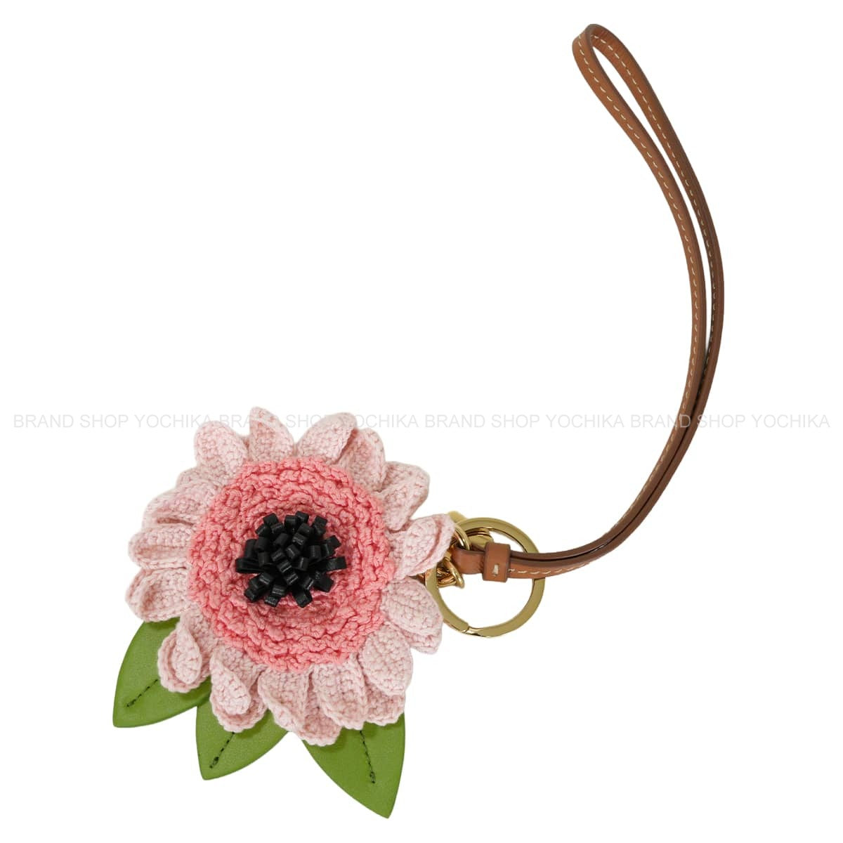 Miu Miu keyring(key holder) Flower Logo Trick Pink/Green/Noir (Black) Calf leather/Fabric Gold HW 5TT305_2CVF_F0028[EXCELLENT][Authentic]
