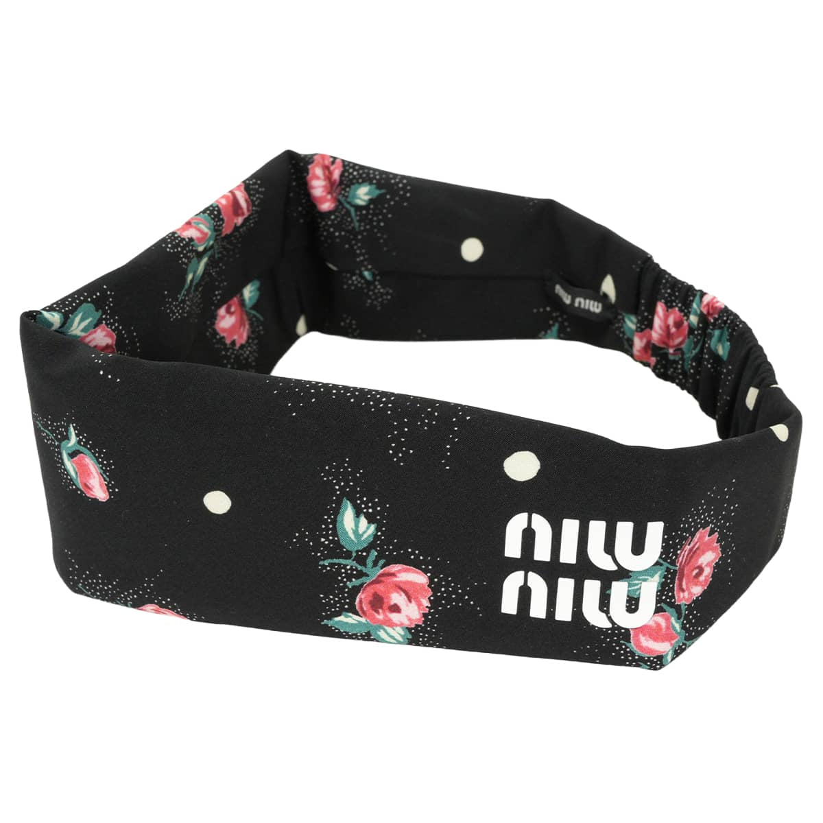 Miu Miu Hairband & Scrunchie Set Flower Logo Noir (Black) Silk100% 5IF205_2CPP_F0002[EXCELLENT][Authentic]