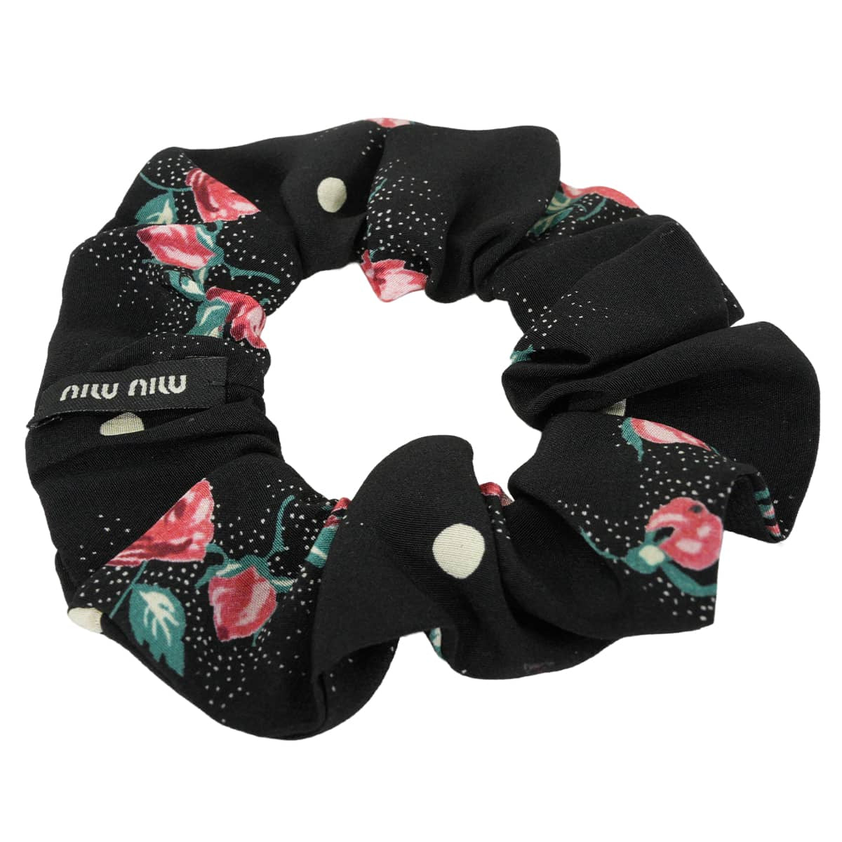 Miu Miu Hairband & Scrunchie Set Flower Logo Noir (Black) Silk100% 5IF205_2CPP_F0002[EXCELLENT][Authentic]