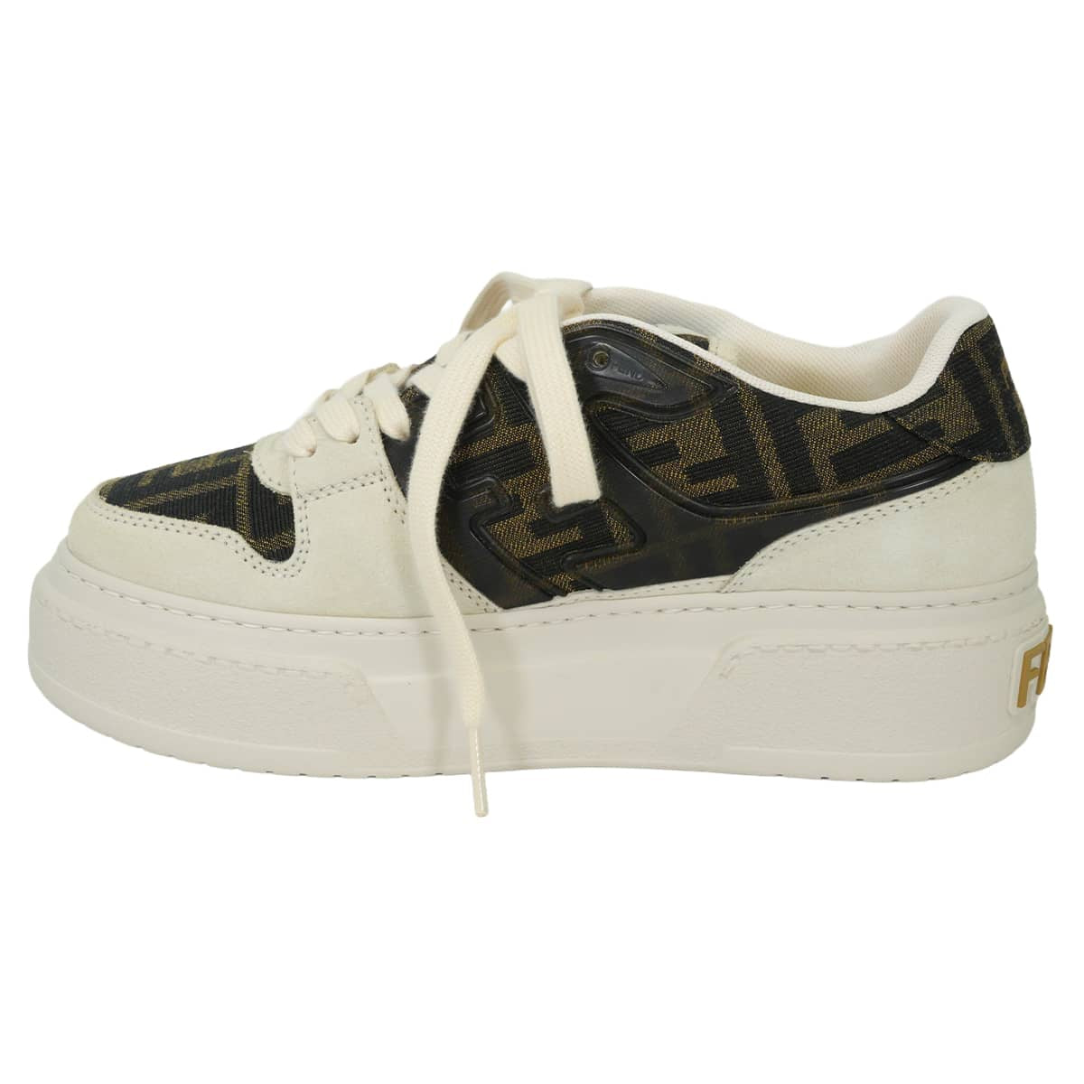 FENDI sneakers Match Lace-Up Zucca Pattern Brown/Blanc (White) Polyamide/Cotton/Resin/Calf Leather ＃37 8E8572AQ6IF1PYW[EXCELLENT][Authentic]