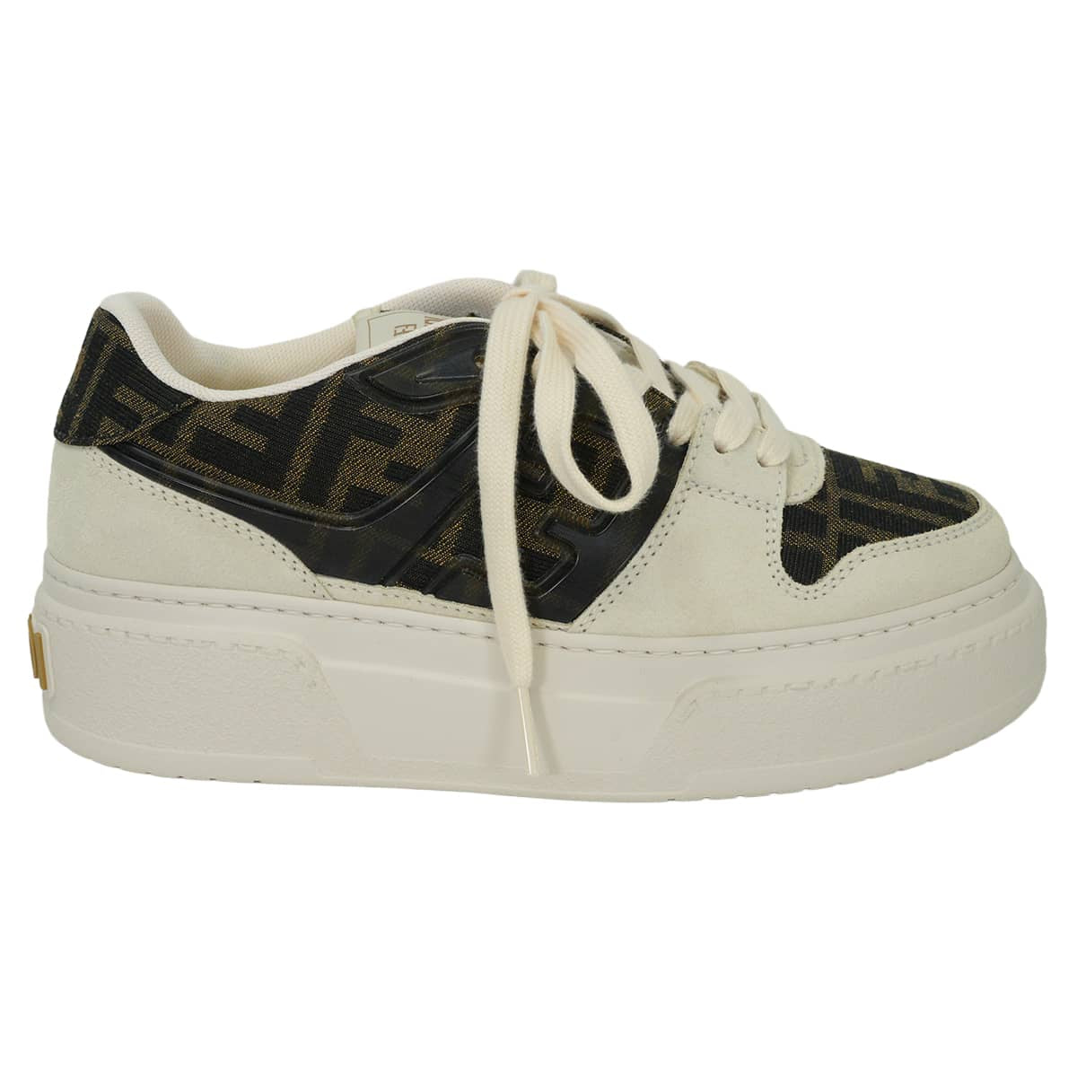 FENDI sneakers Match Lace-Up Zucca Pattern Brown/Blanc (White) Polyamide/Cotton/Resin/Calf Leather ＃37 8E8572AQ6IF1PYW[EXCELLENT][Authentic]