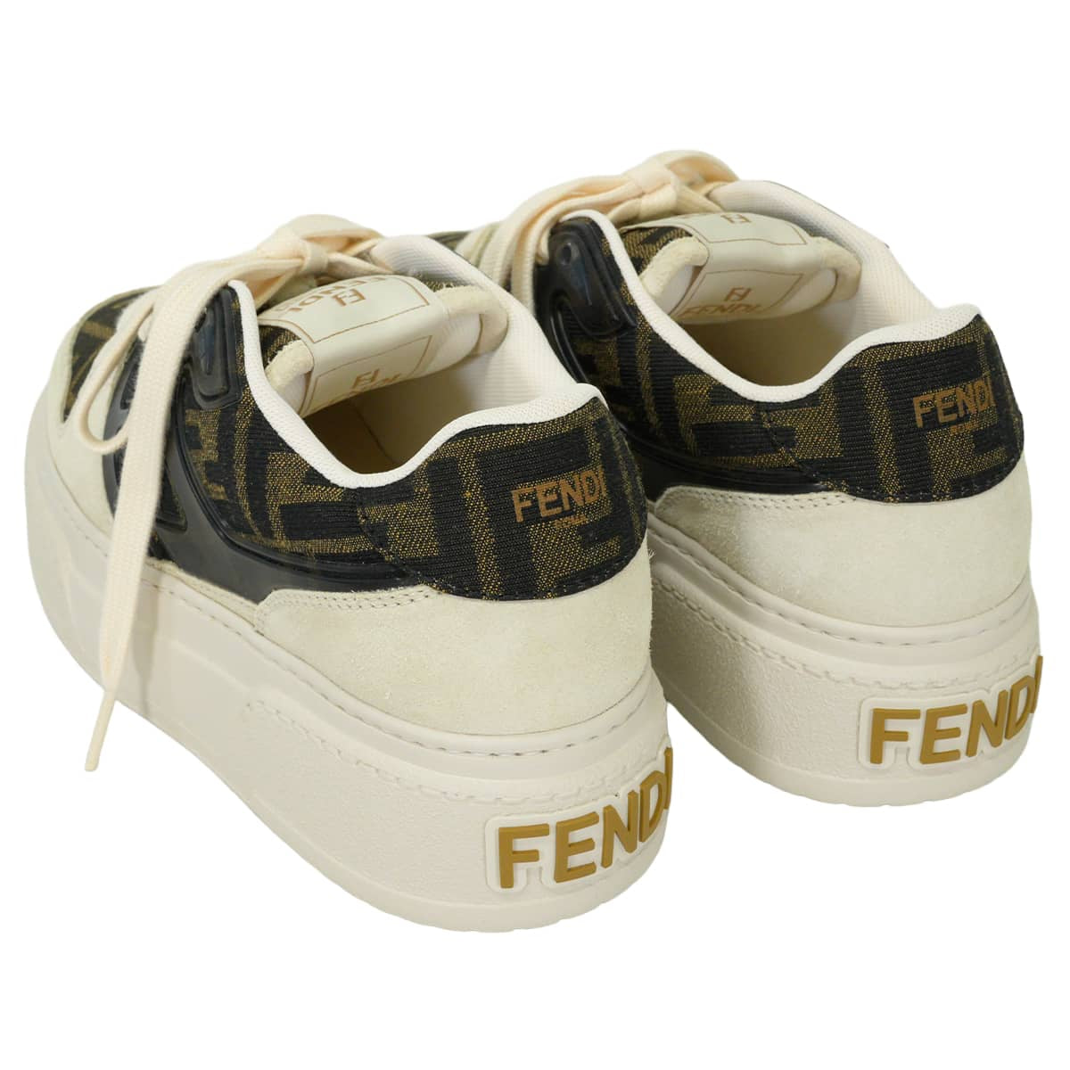 FENDI sneakers Match Lace-Up Zucca Pattern Brown/Blanc (White) Polyamide/Cotton/Resin/Calf Leather ＃37 8E8572AQ6IF1PYW[EXCELLENT][Authentic]