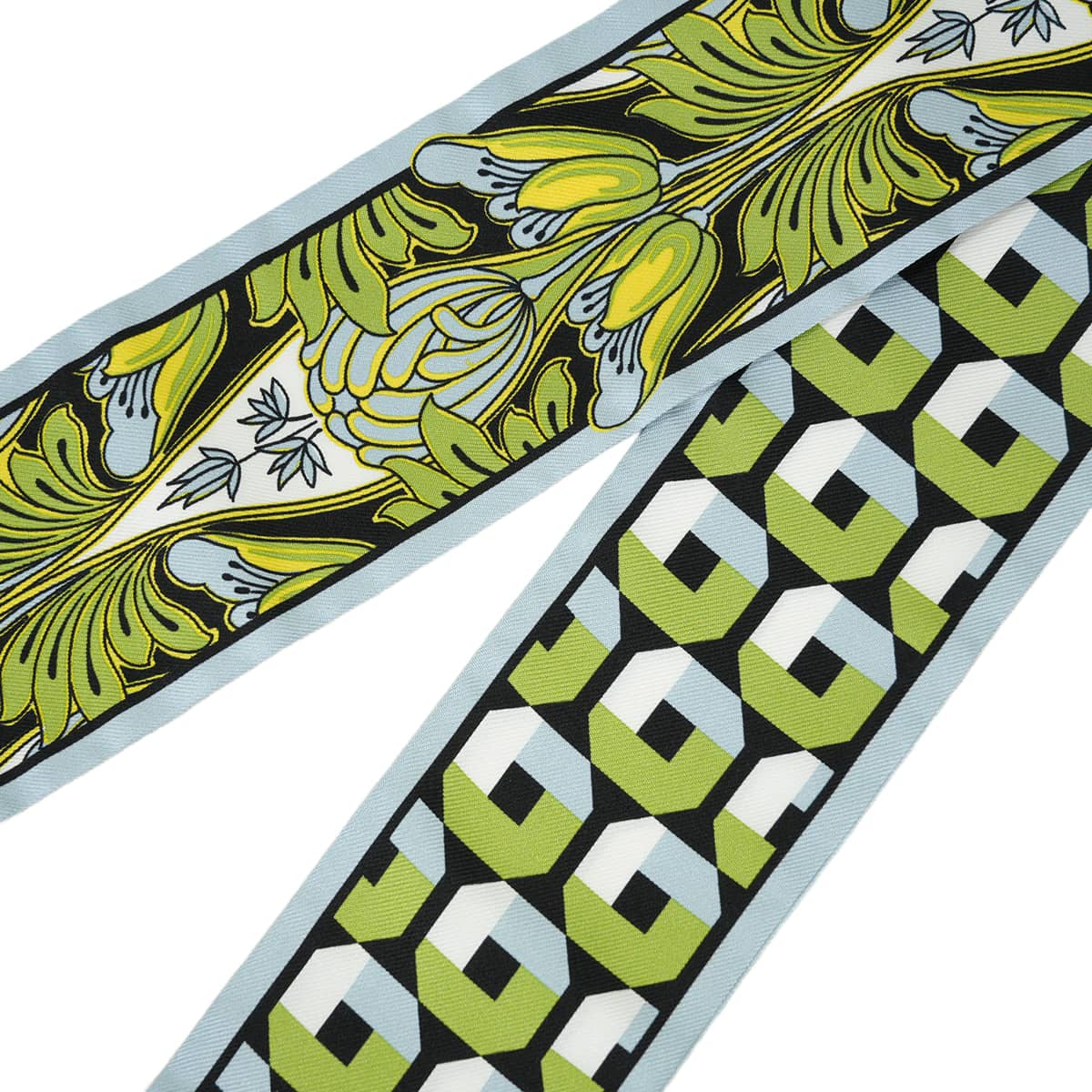 PRADA scarf Printed twillLight blue/Green Silk100% 1FF008[EXCELLENT][Authentic]
