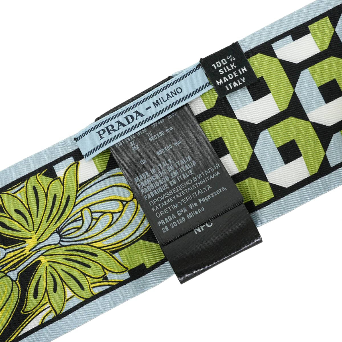 PRADA scarf Printed twillLight blue/Green Silk100% 1FF008[EXCELLENT][Authentic]