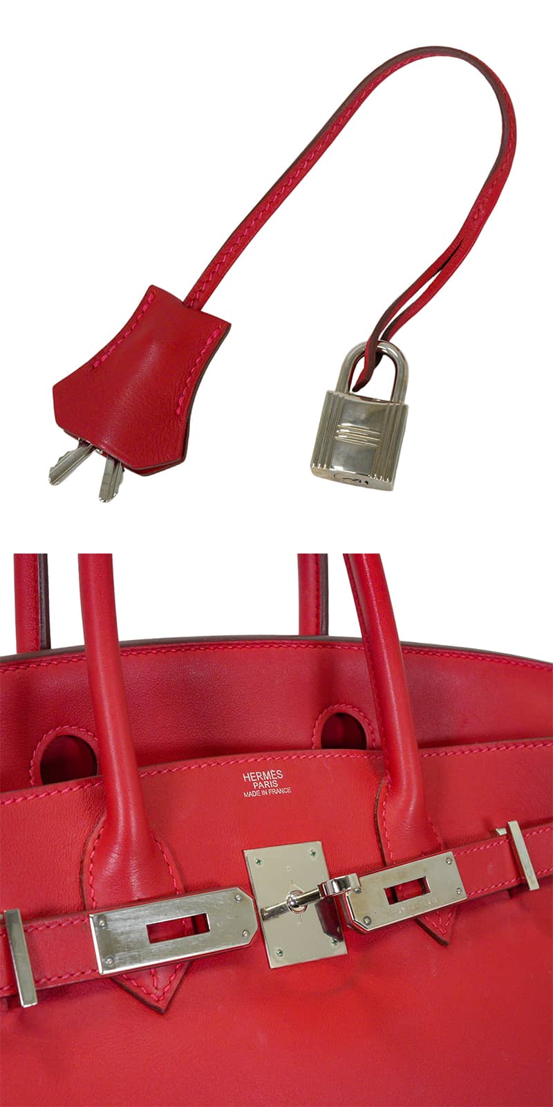 [Pre-loved] HERMES Handbag Birkin30 Vermillon Veau Swift Silver HW Stamp □L[USED A][Authentic]