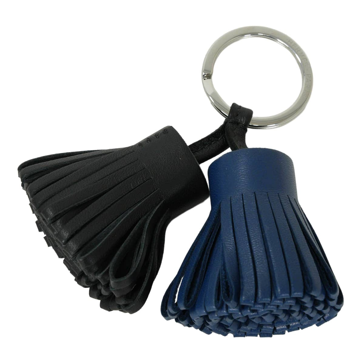HERMES key ring Carmen Unodos Noir (Black)/Bleu Saphir Agneau Milo Silver HW[BRAND NEW][Authentic]