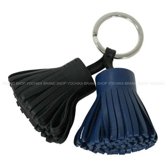 HERMES key ring Carmen Unodos Noir (Black)/Bleu Saphir Agneau Milo Silver HW[BRAND NEW][Authentic]