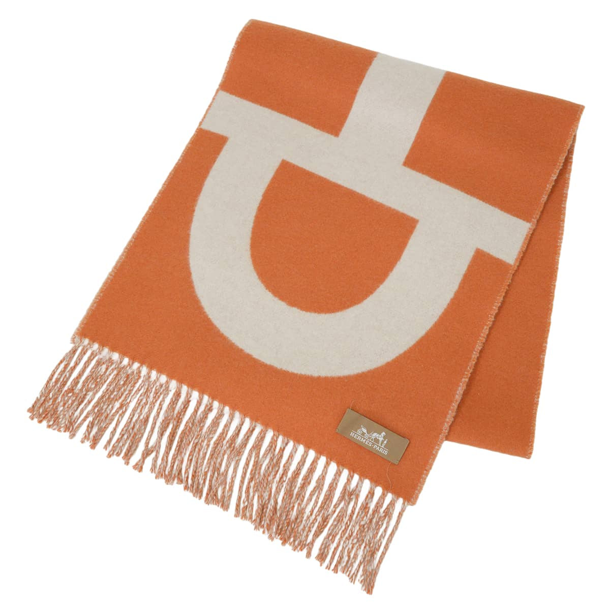 [Pre-loved] 2023AW HERMES muffler Grand Mall Orange/Ivory Cashmere[USED A][Authentic]