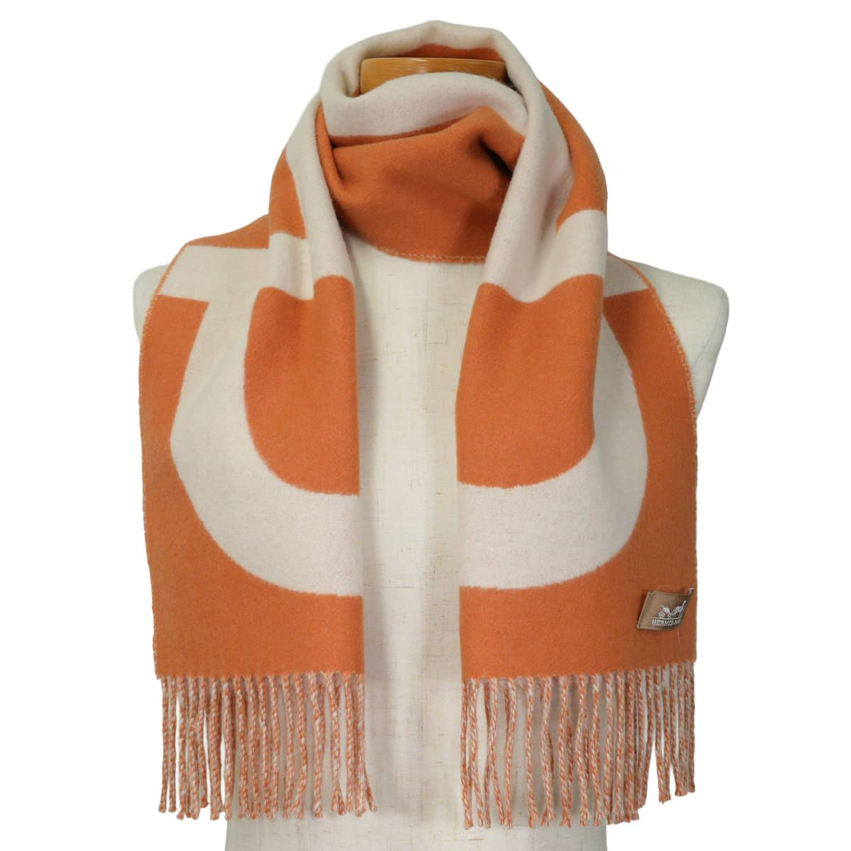 [Pre-loved] 2023AW HERMES muffler Grand Mall Orange/Ivory Cashmere[USED A][Authentic]