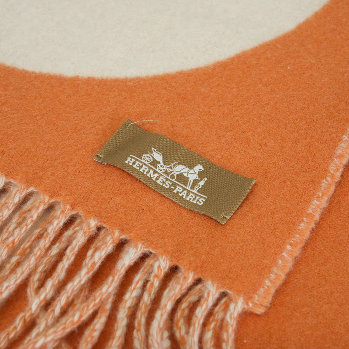 [Pre-loved] 2023AW HERMES muffler Grand Mall Orange/Ivory Cashmere[USED A][Authentic]