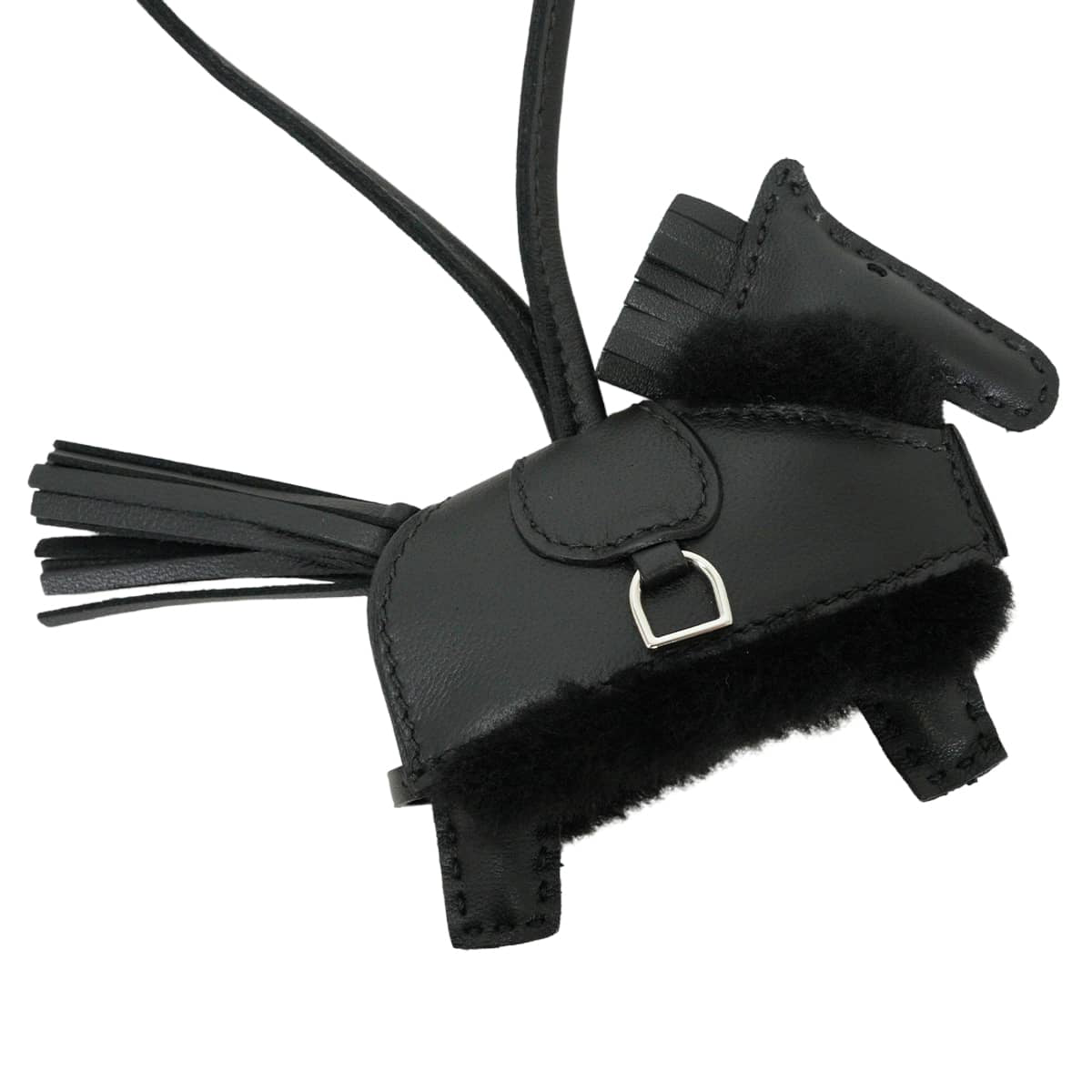 HERMES bag charm Rodeo Robeo Plush PM SO BLACK Noir (Black) Agneau Milo/Mouton Silver HW Stamp G[BRAND NEW][Authentic]