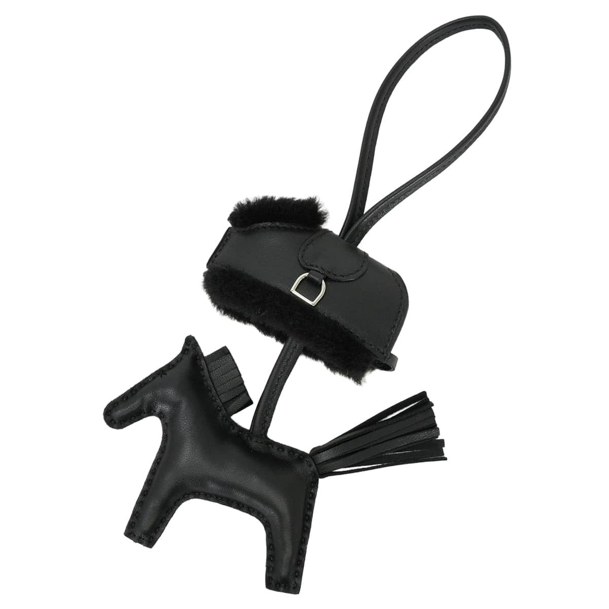 HERMES bag charm Rodeo Robeo Plush PM SO BLACK Noir (Black) Agneau Milo/Mouton Silver HW Stamp G[BRAND NEW][Authentic]